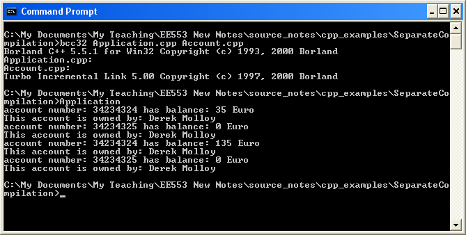 Compilation, and the output from the Separately Compiled Example.
