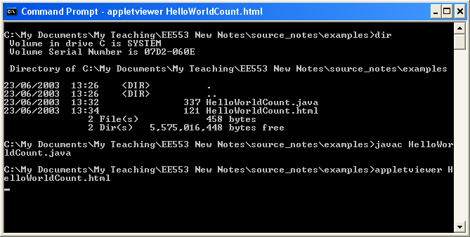 HelloWorldCount Command Prompt