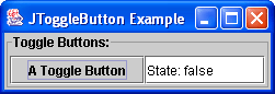 The JToggleButton component example (a) selected (b) not selected.