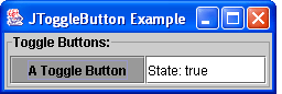 The JToggleButton component example (a) selected (b) not selected.