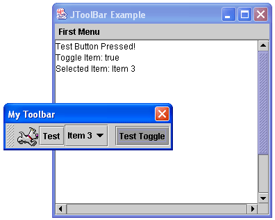 The JToolBar Example with Floating Toolbar