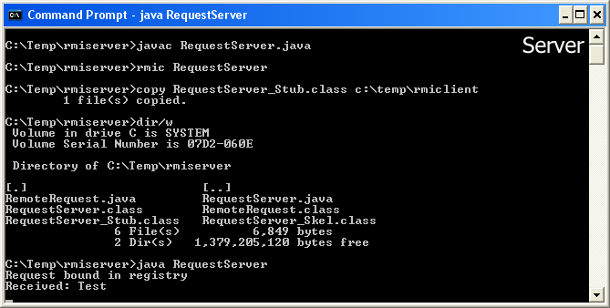Screen Grab of the Request Server, Compilation and Execution.