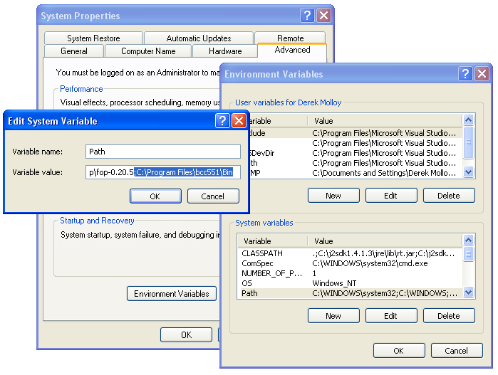 Setting the Path environment variable.