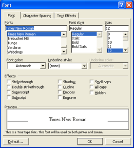Example GUI: Font Dialog