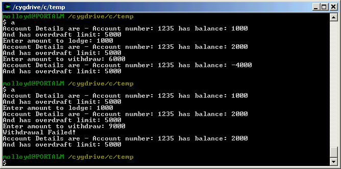 The full working Account and CurrentAccount classes.